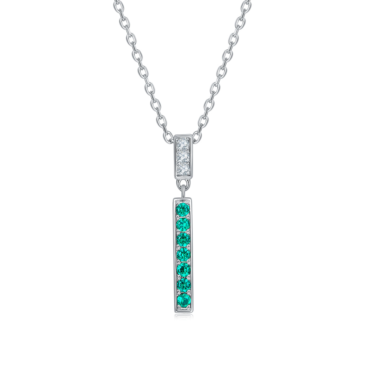 Planderful Moissanite Necklace Emerald Green Bar Pendant 0.045ct DVVS3EX Sparkling Gift For Her
