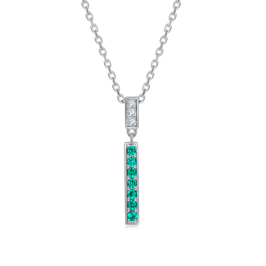 Planderful Moissanite Necklace Emerald Green Bar Pendant 0.045ct DVVS3EX Sparkling Gift For Her