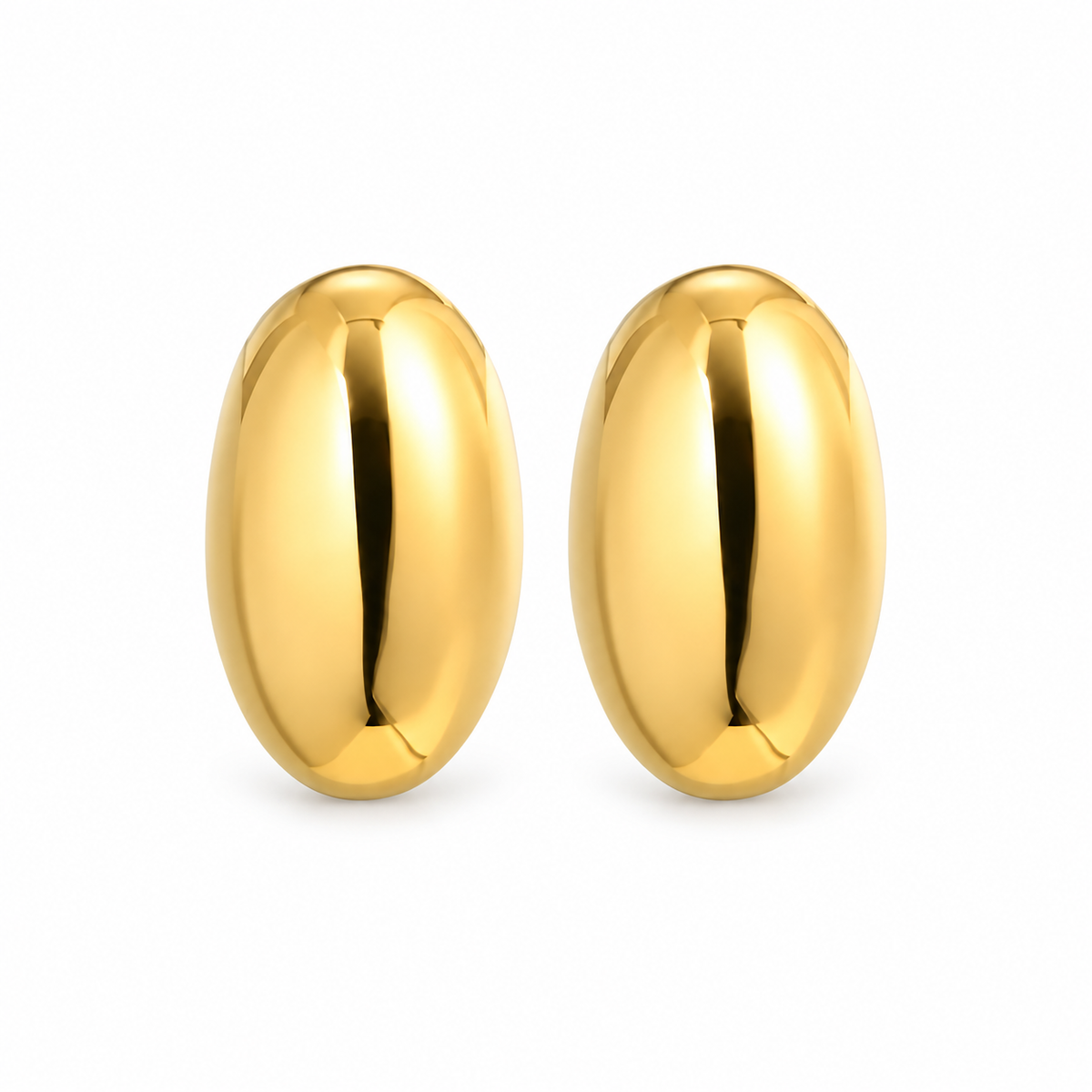 Gold-tone sculptural oval stud earrings on white background