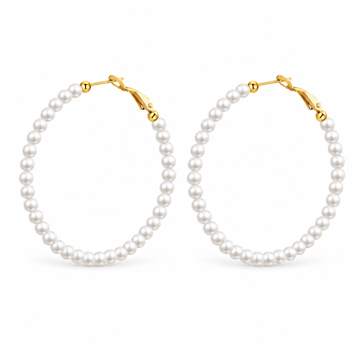 Pearl beaded hoop earrings on white background