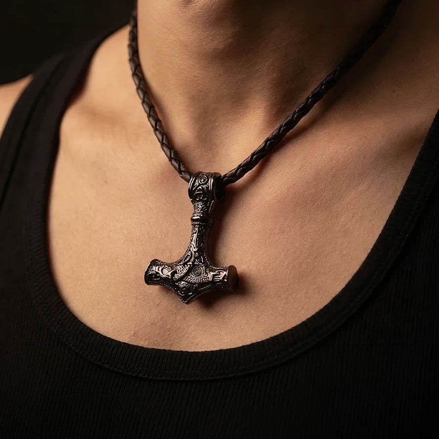 Titanium Steel Viking Rune Pendant with Celtic Knot Design, Retro Electric Black Jewelry for Men