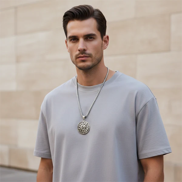 Titanium Steel Sun and Moon God Pendant Necklace for Men - Retro Punk Style by Planderful