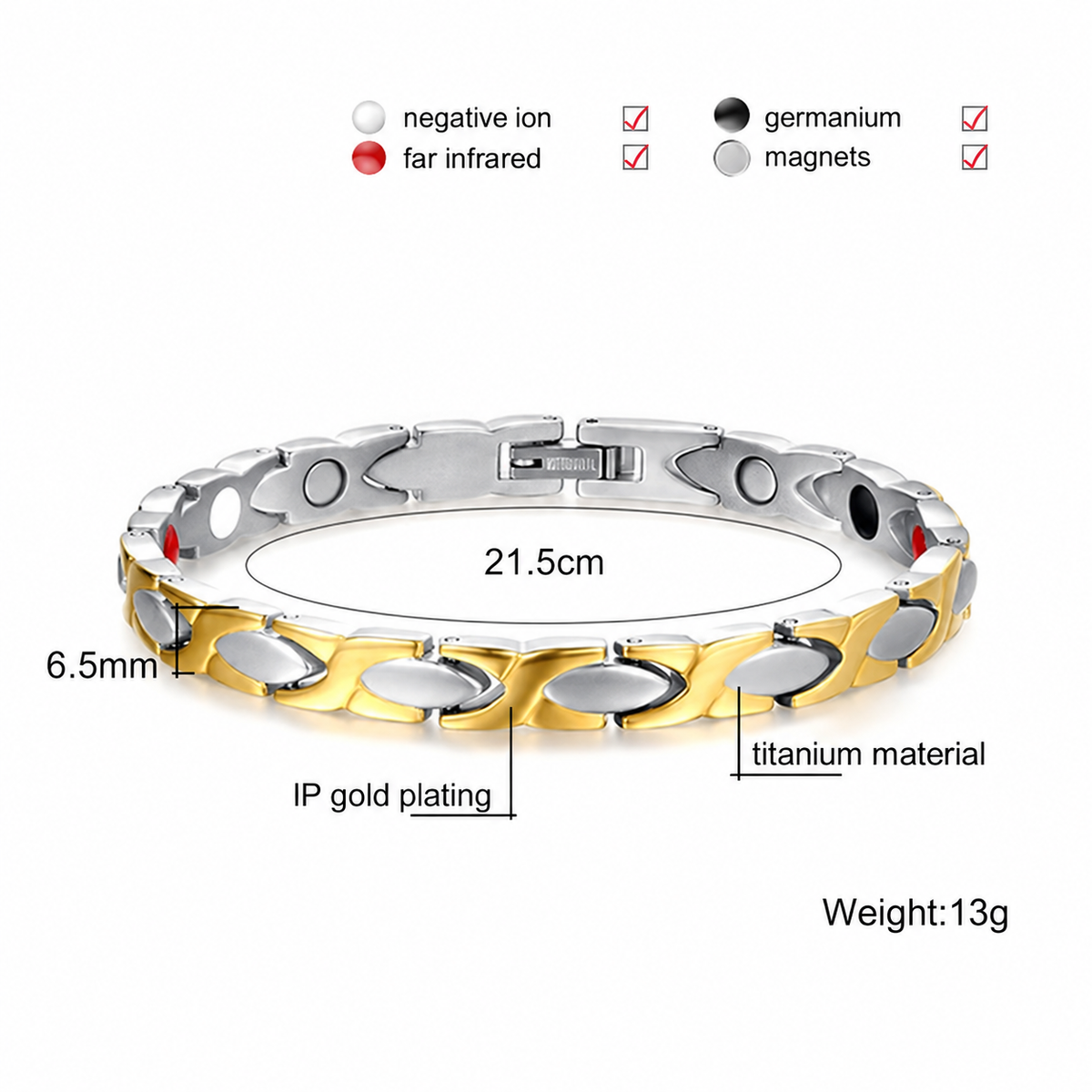 Titanium bracelet specifications in English