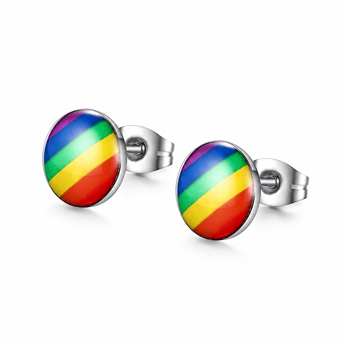 Rainbow Stripe Stainless Steel Stud Earrings — Pair