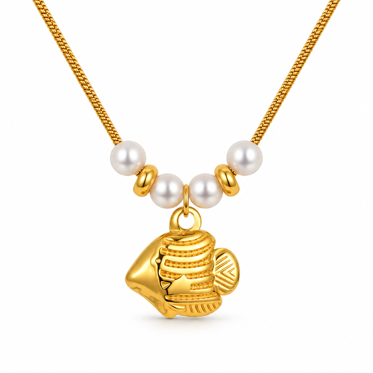 Gold fish pendant necklace with pearl accents