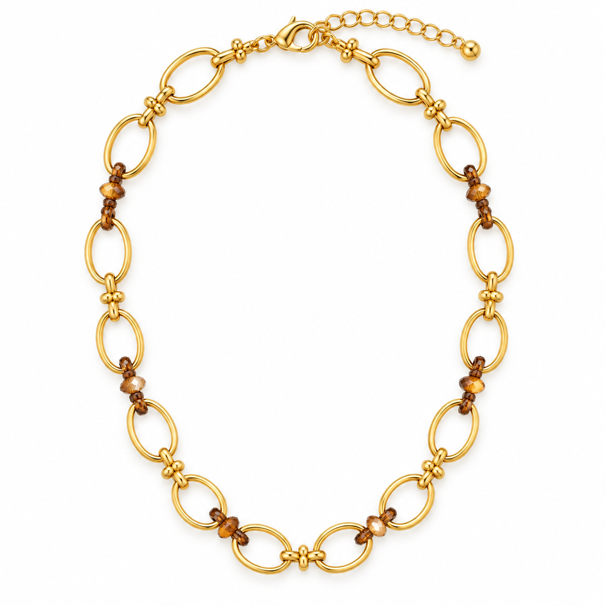 Gold oval-link necklace with amber crystal accents