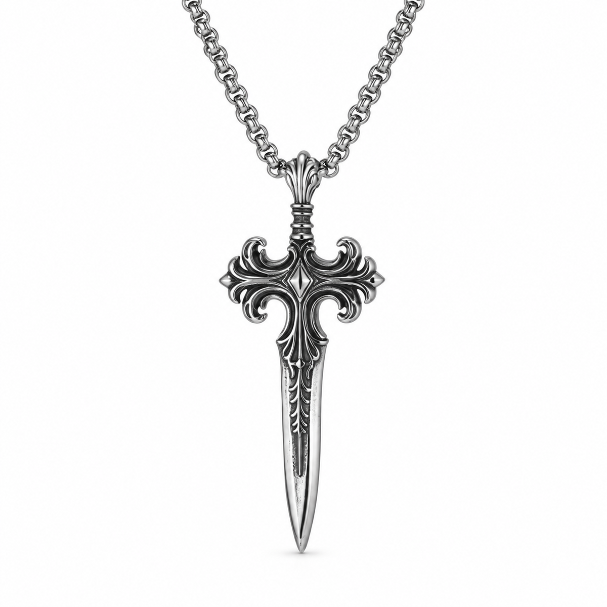 Antique silver gothic blade pendant necklace