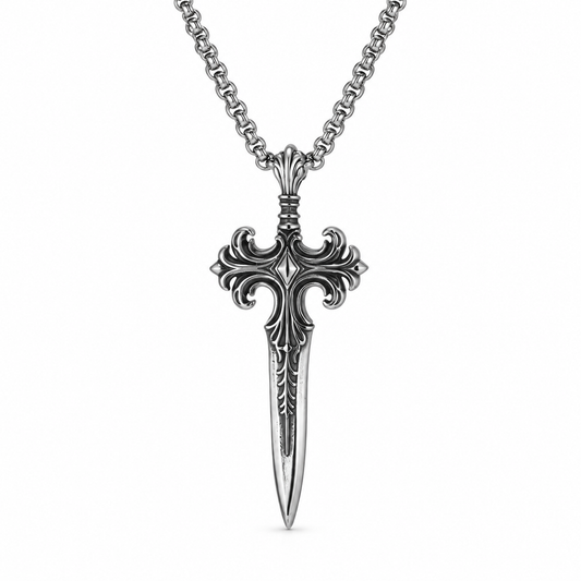 Antique silver gothic blade pendant necklace