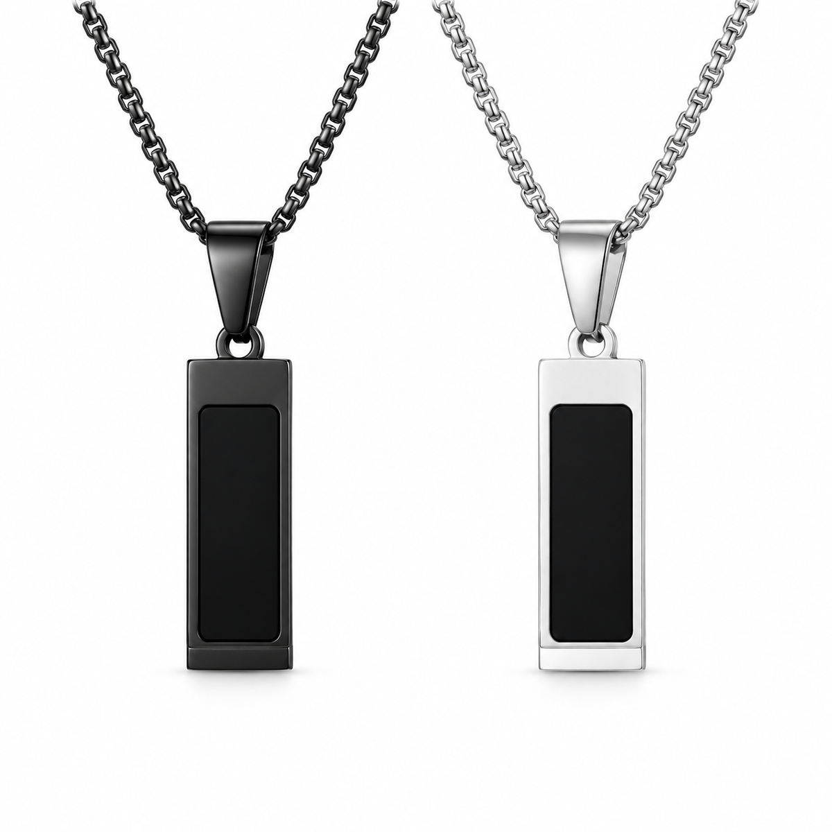 Black and silver minimalist bar pendant necklaces