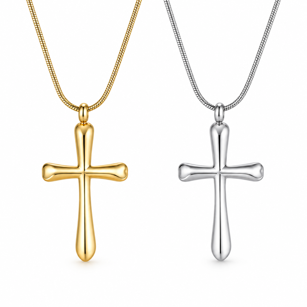 Gold and silver smooth cross pendant necklaces