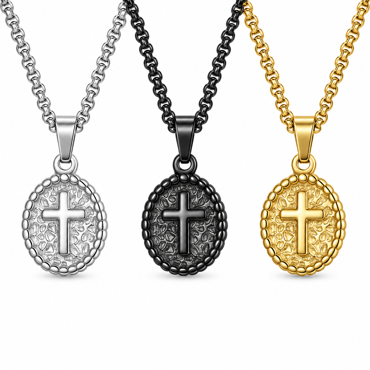 Silver black and gold vintage cross medallion necklaces