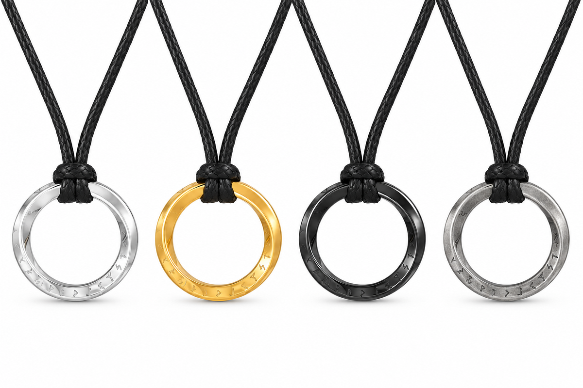 Silver gold black and vintage gray rune ring pendant necklaces