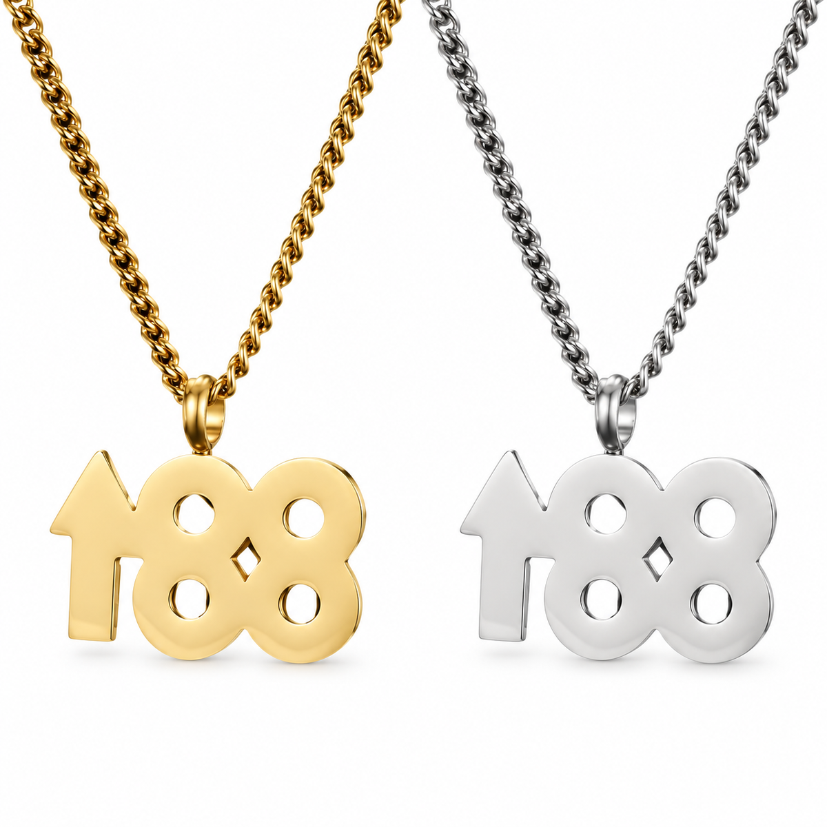 Gold and silver 1988 number pendant necklaces