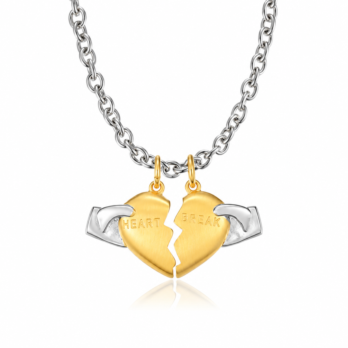 Broken-heart pendant necklace in two-tone gold and silver