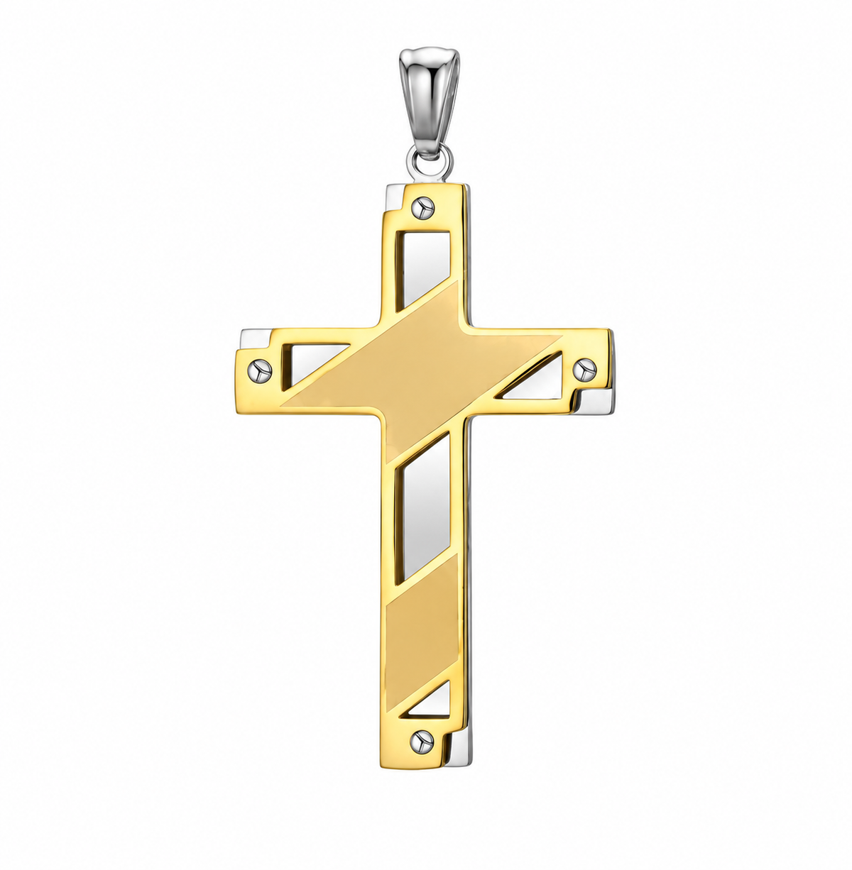 Angular Two-Tone Cross Pendant Necklace
