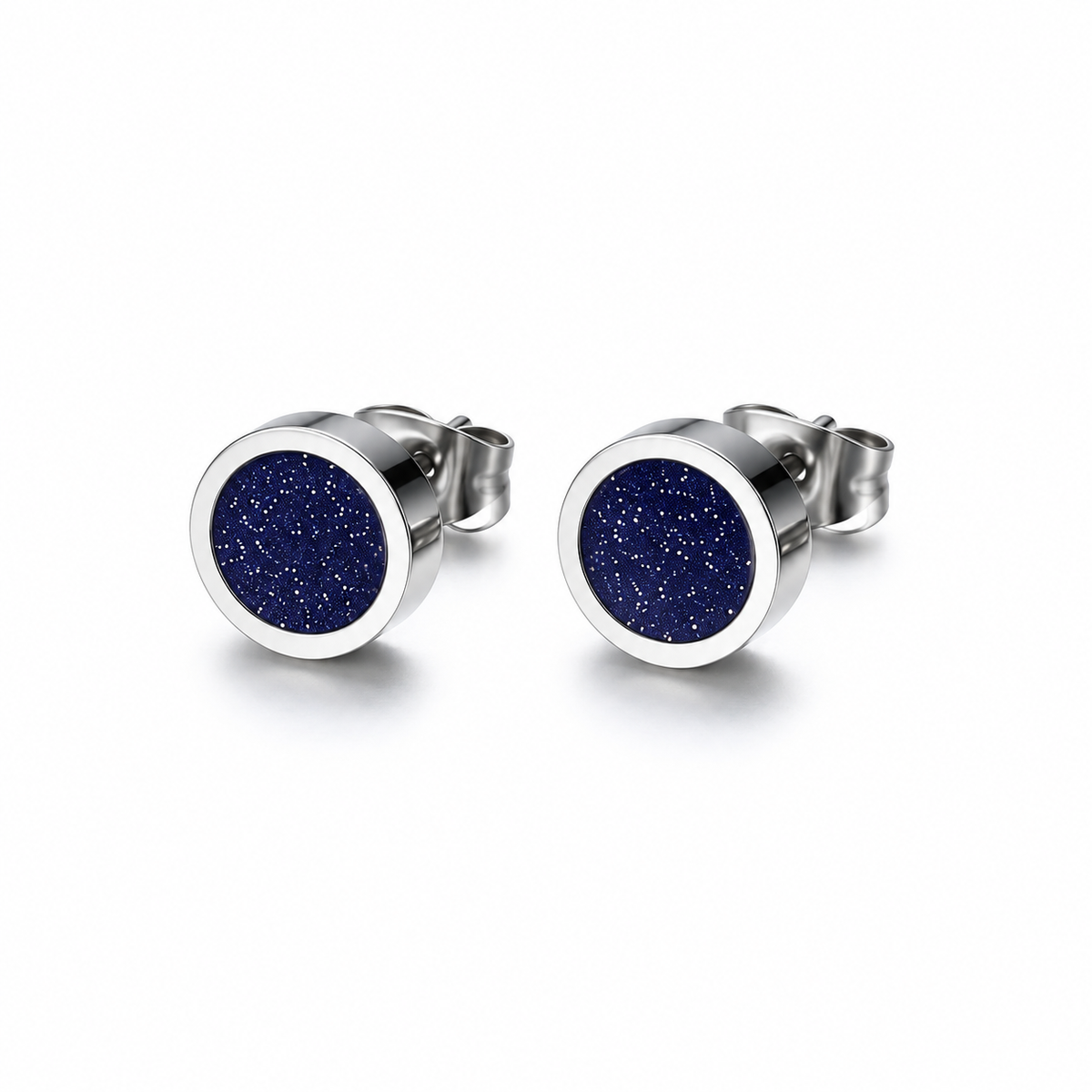 Dark Blue Glitter Stainless Steel Stud Earrings
