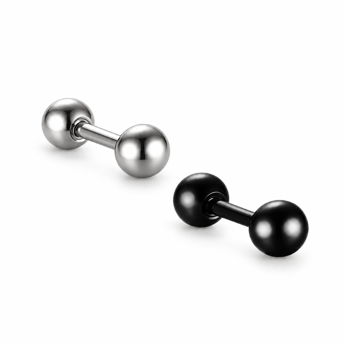 Silver and Black Ball-End Barbell Earrings