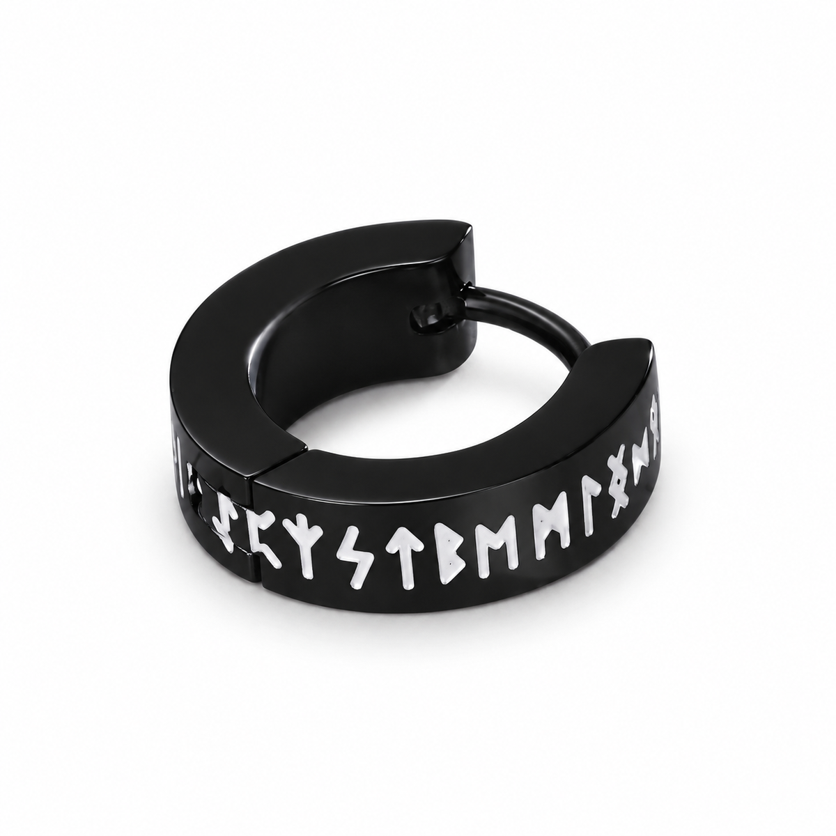 Black Viking Rune Hoop Earring — Single