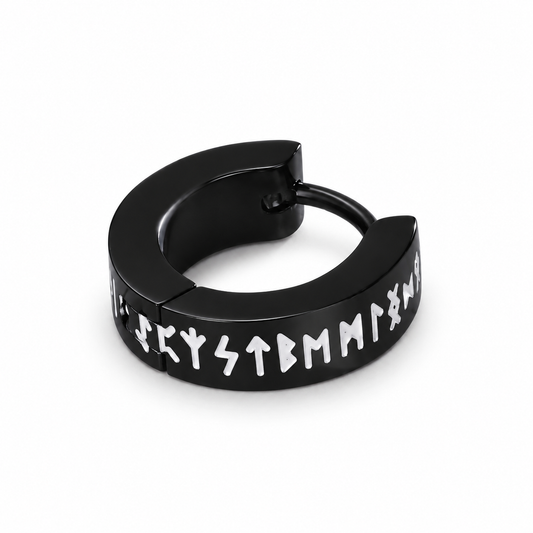 Black Viking Rune Hoop Earring — Single
