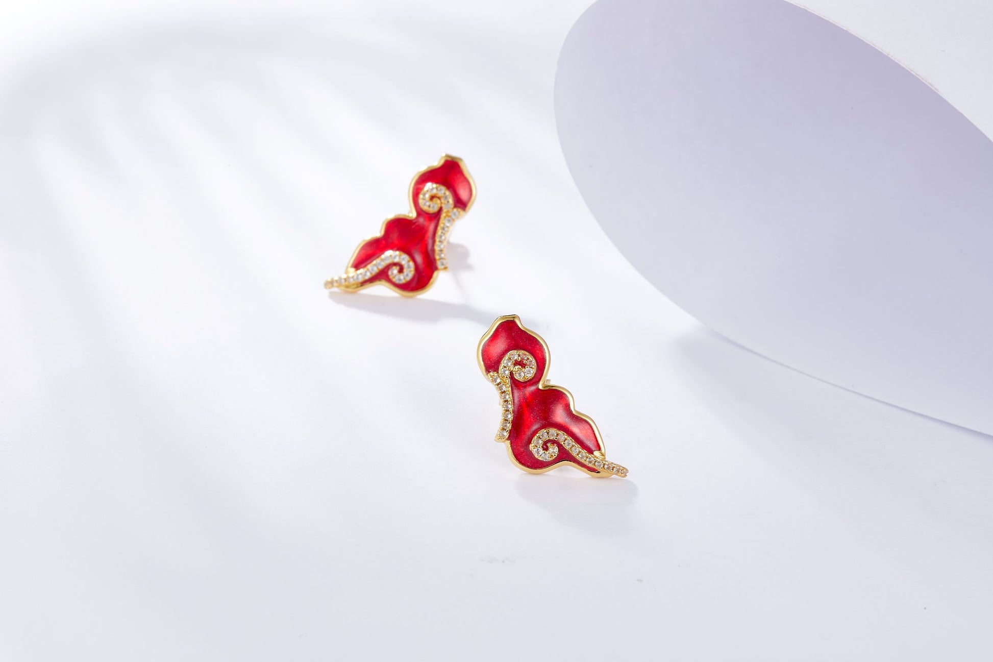 Red & Golden Auspicious Cloud Enamel Studs Earrings for Women