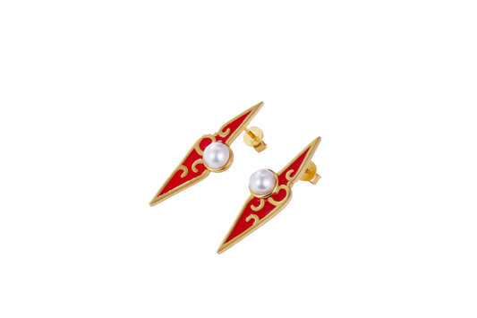 (Three Colours) Rhombus Enamel with Pearl Studs Earrings for Women