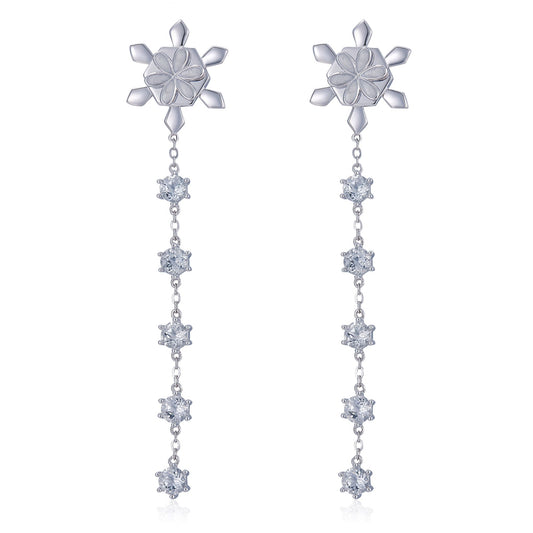 Snowflake Chain Enamel Silver Dorp Earrings for Women