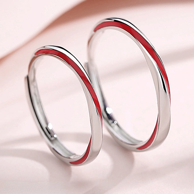 Red Enamel Silver Couple Ring for Women