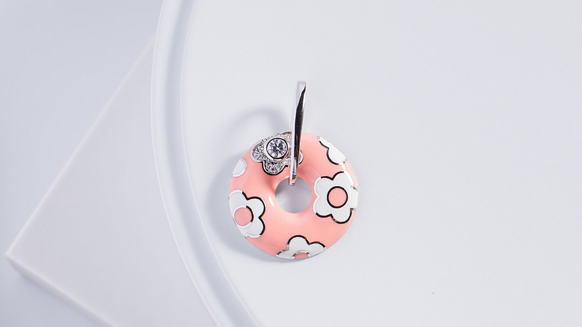 (Pendant Only) Strawberry Donut Enamel Silver Pendant for Women