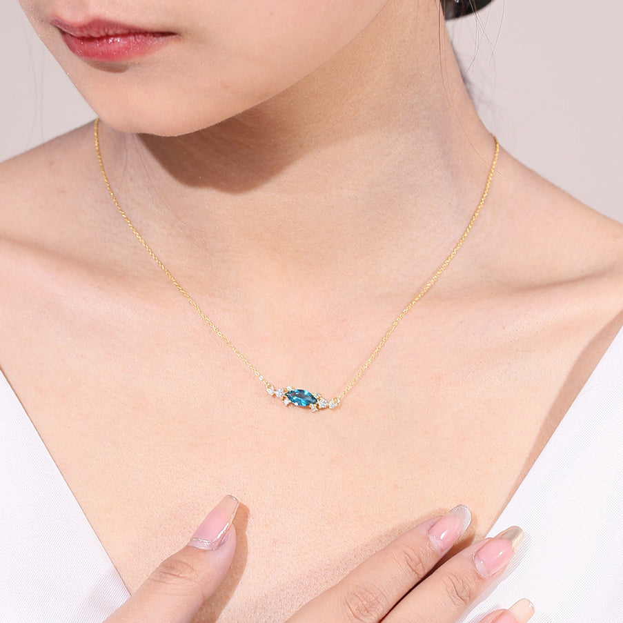 Paraiba Nanometer Stone Marquise Shape Pendant Plated Gold Silver Necklace for Women