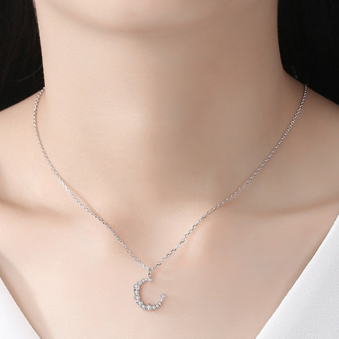 Irregular Full Zircon Moon Pendant Silver Necklace for Women