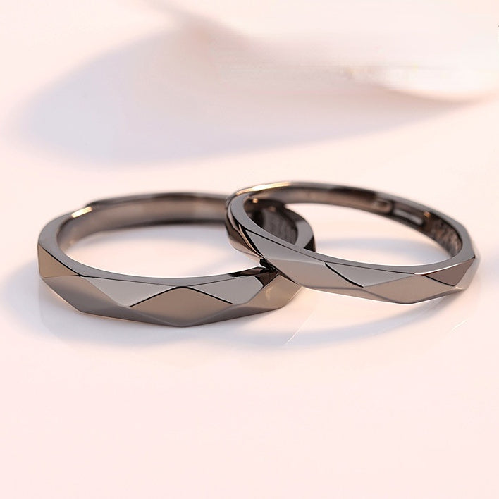 Polyhedral Rhombus Silver Couple Ring