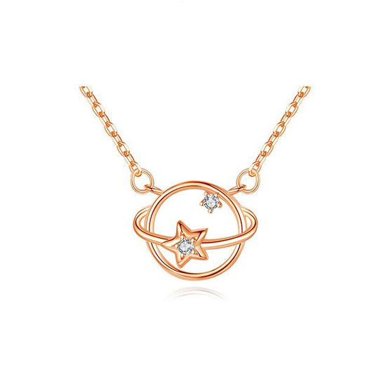 Star Planet with Zircon Pendant Silver Necklace for Women
