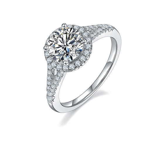 (Four Colours) 1.5CT Moissanite Round Cut Halo Ring for Women