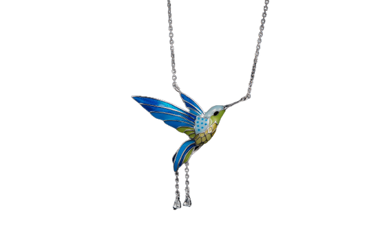 Cyan Bird Enamel Silver Necklace for Women