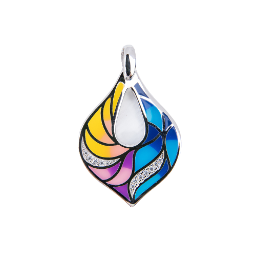 (Pendant Only) Colourful Veins of Leaf Enamel Silver Pendant for Women