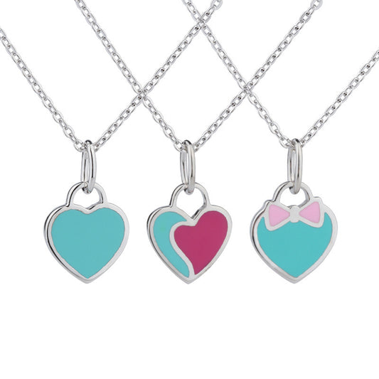 Colourful Heart-shaped Pendant Silver Necklace for Women