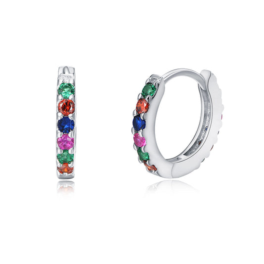 Whole Circle Colourful Zircon Silver Hoop Earrings for Women