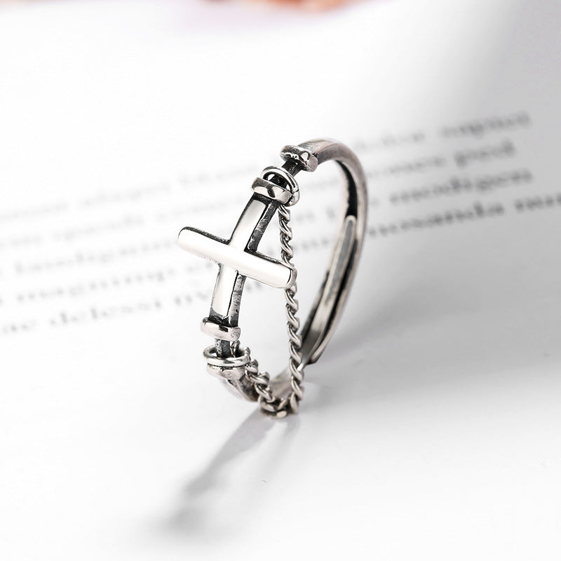 Cross with Chain Silver Ring for Women