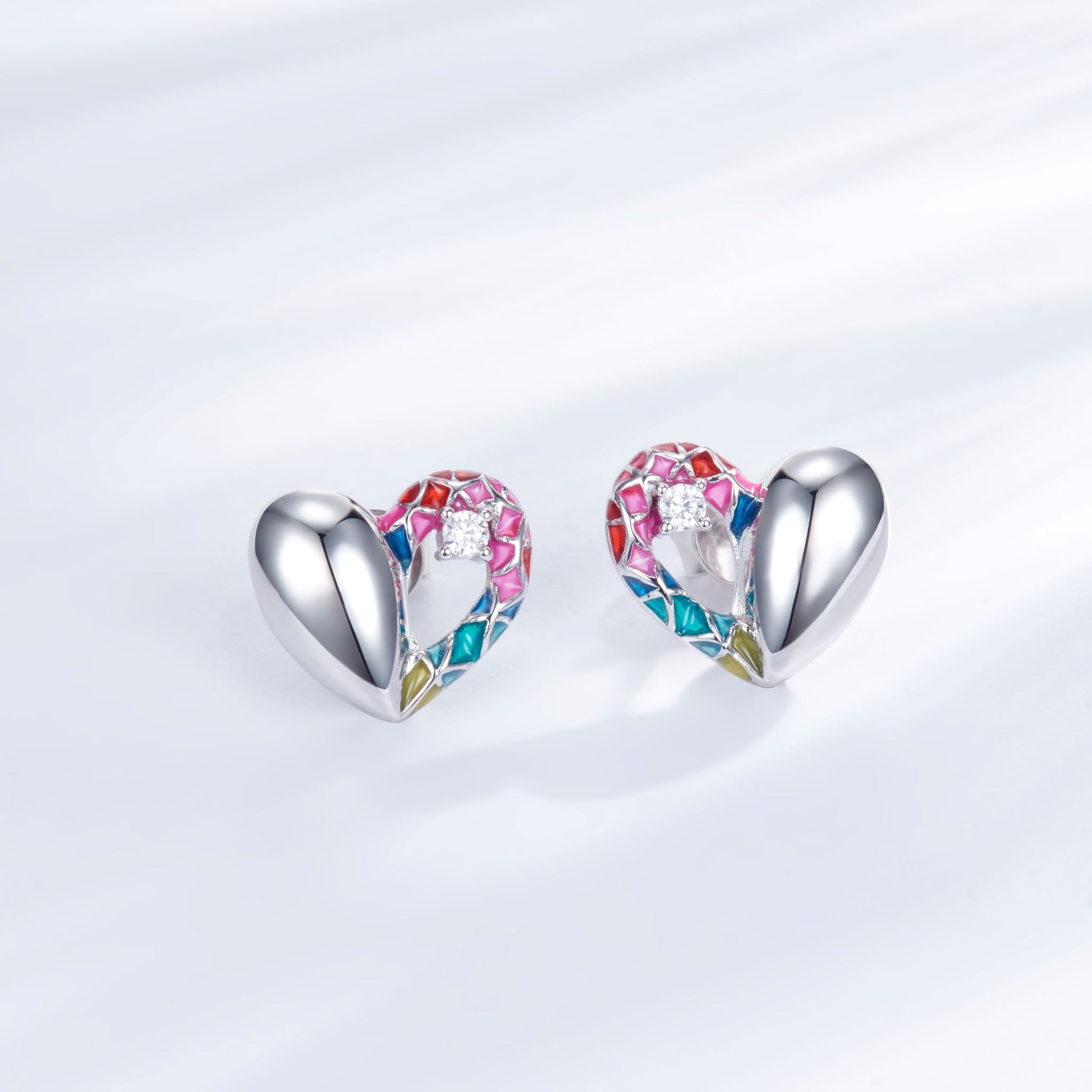 Rainbow Heart Enamel Necklace for Women