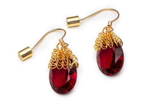 Red Stone Drop Earrings - Golden Drop Earrings for Women
