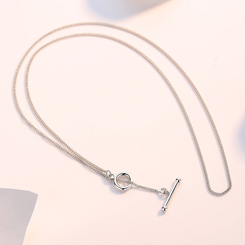 Round Buckle with Strip Silver Necklace for Women