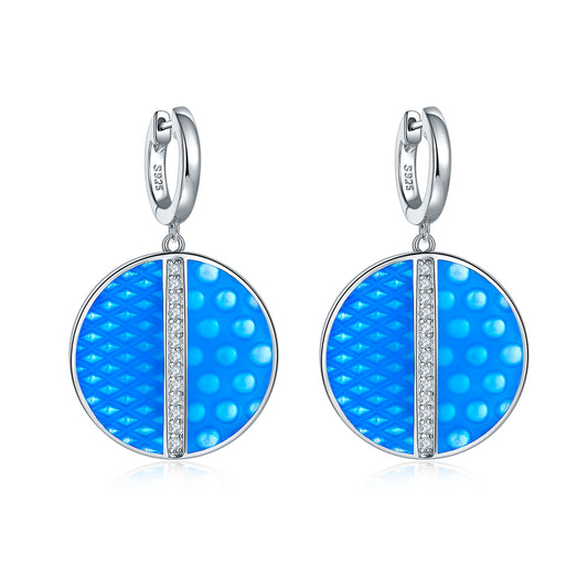 Circle Enamel Silver Drop Earrings for Women