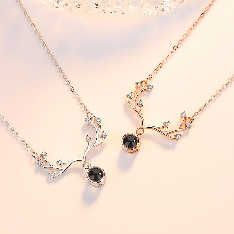 Zircon Elk Pendant Silver Necklace for Women