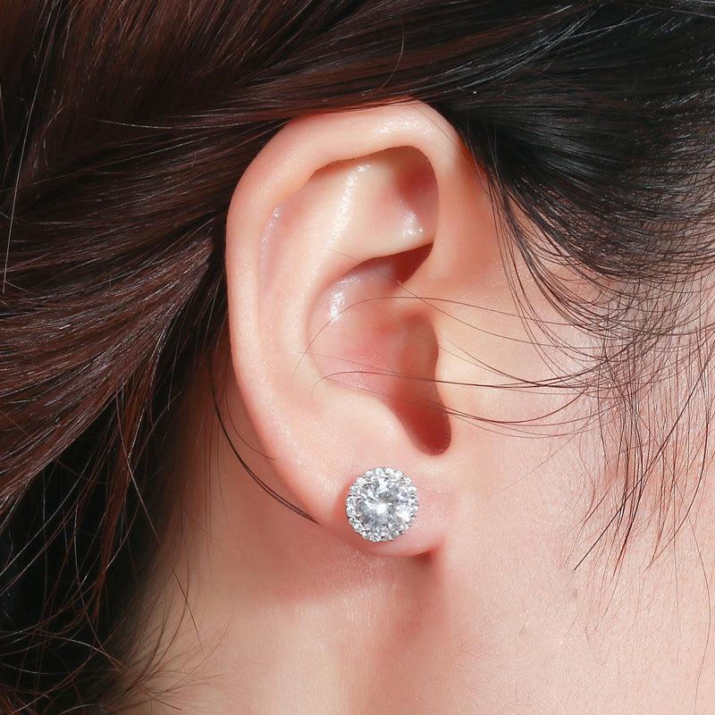 Soleste Halo Round Zircon Silver Studs Earrings for Women