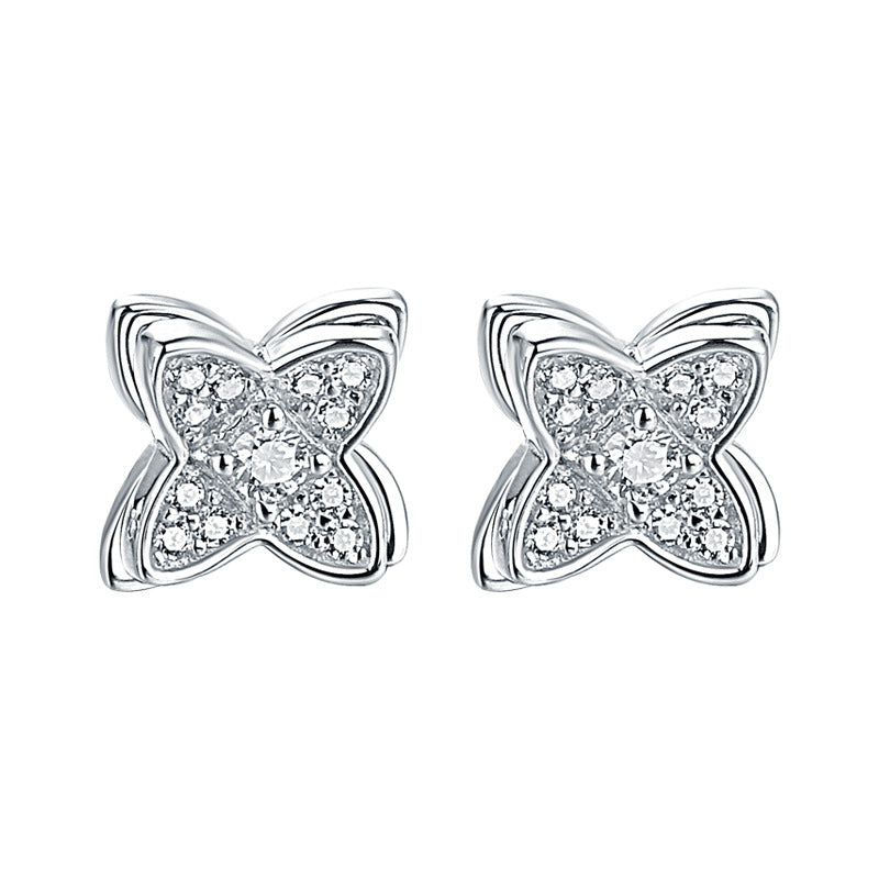 Zircon Clover Double-layer Silver Studs Earrings for Women