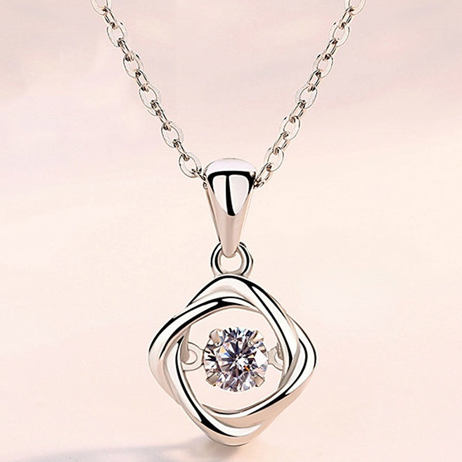 (Pendant Only) Lucky Clover Design with Round Zircon Silver Pendant for Women