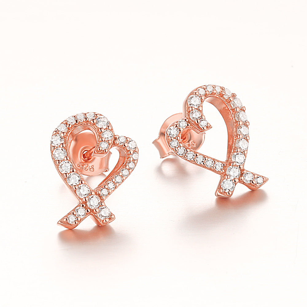 Hollow Heart Silver Studs Earrings for Women