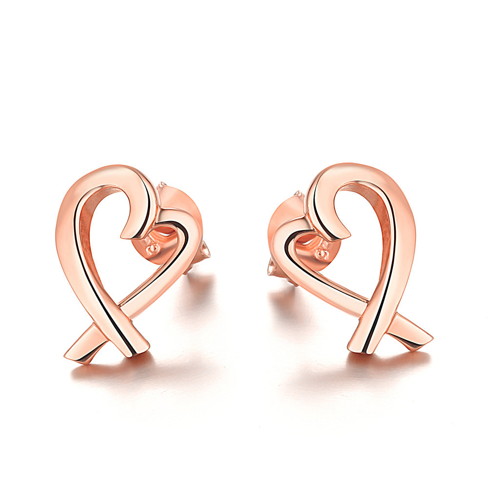 Hollow Heart Silver Studs Earrings for Women