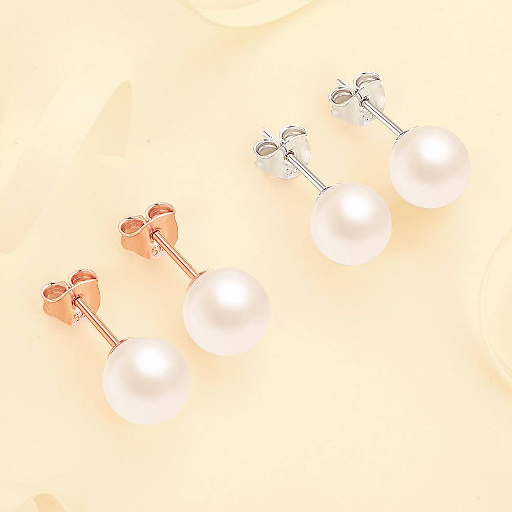 Single Pearl Silver Studs Earrings for Women