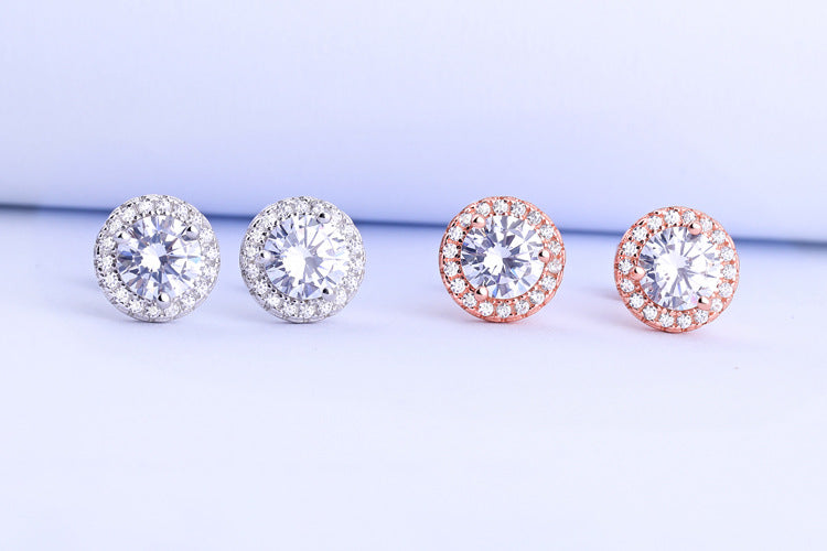 Soleste Halo Round Zircon Silver Studs Earrings for Women